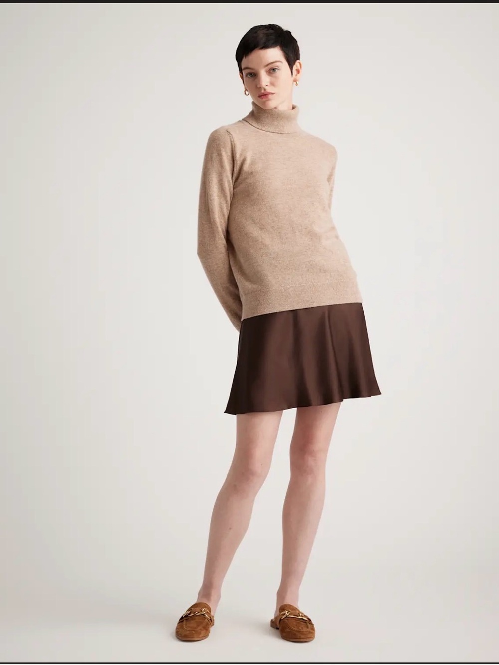 Quince Brown 100% Silk Mini Skirt Size L